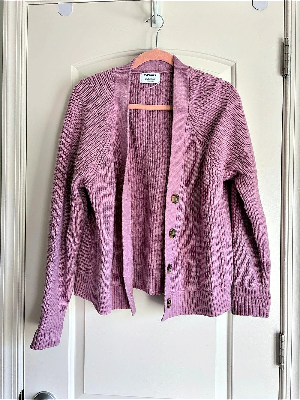 Old Navy Ribbed Button-Front Cardigan in Pink Size Large